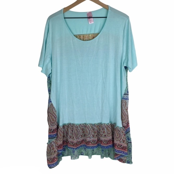 PINK COCONUT Boutique Plus Size Top Tunic Blouse Paisley Sheer Short Sleeve XXXL - Picture 1 of 10